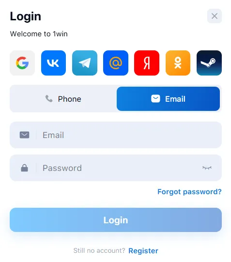 1win login process Pakistan